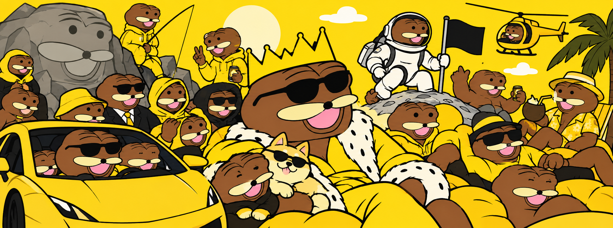 A crowd of Spurdo characters in a yellow world